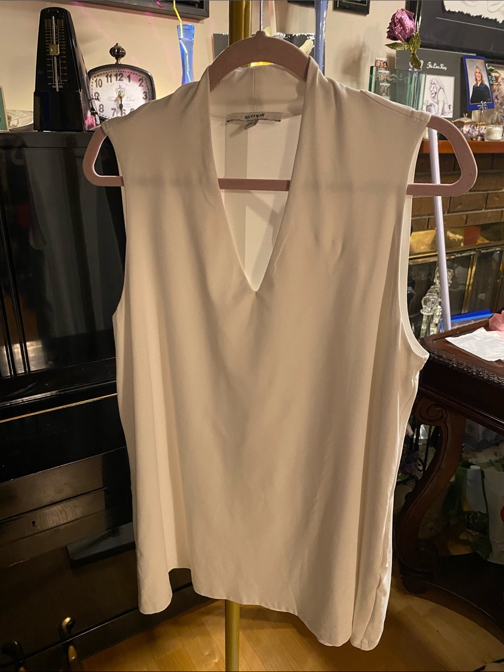 Sleeveless V-Neck Blouse in White